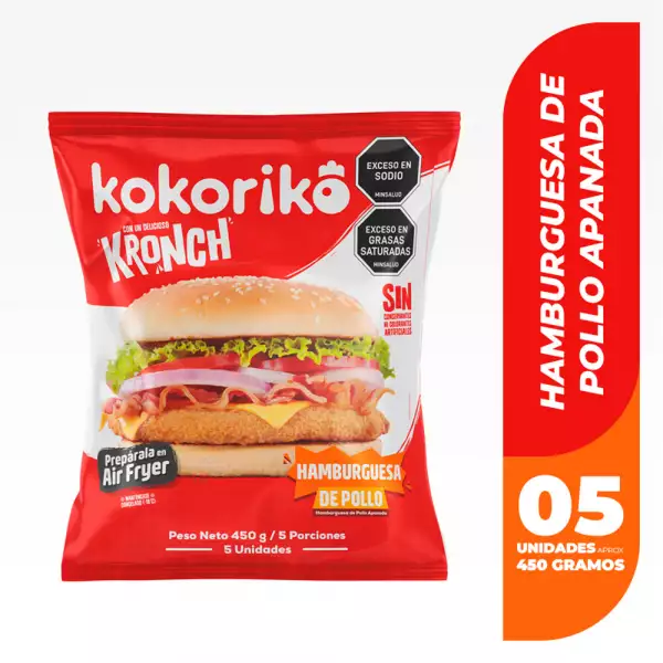 HAMBURGUESA KOKORIKO POLLO APANADO X5U X450g