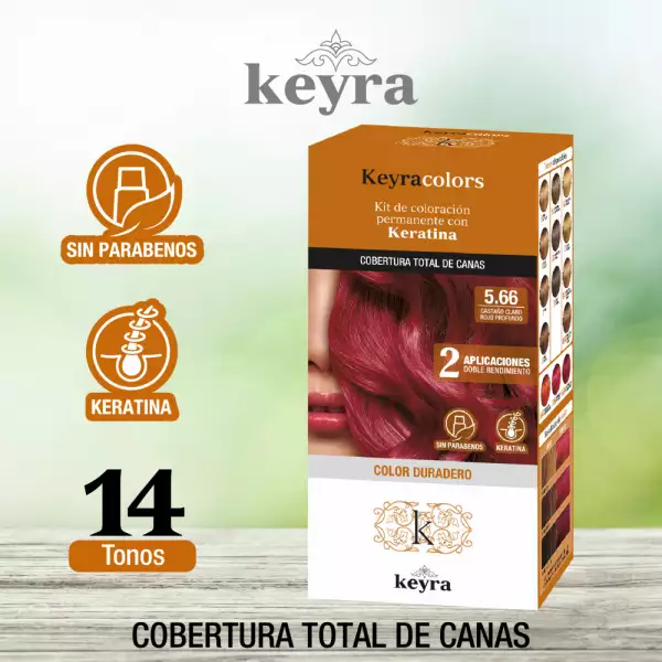 KIT TINTE KEYRA TONO No 5.66 CASTAÑO CLARO RJ