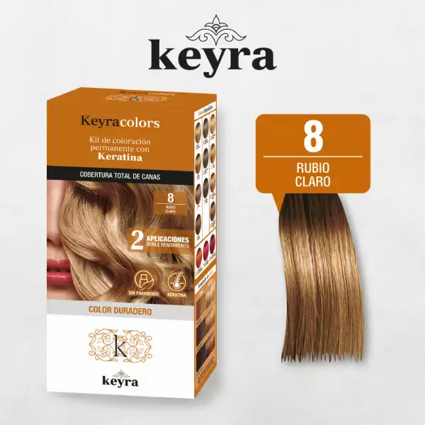 KIT TINTE KEYRA TONO No 8 RUBIO CLARO