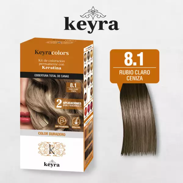 KIT TINTE KEYRA TONO No 8.1 RUBIO CLARO CENIZA