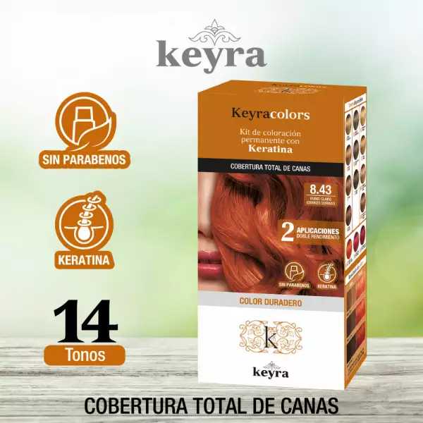 KIT TINTE KEYRA TONO No 8.43 RUBIO CLARO COBRIZO