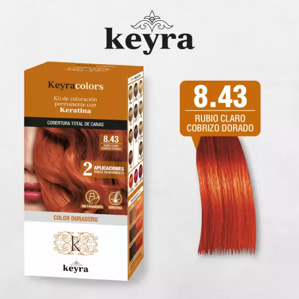 KIT TINTE KEYRA TONO No 8.43 RUBIO CLARO COBRIZO