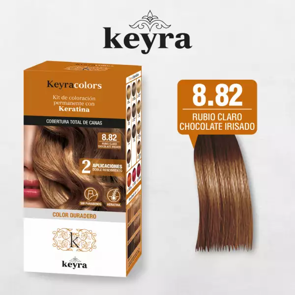 KIT TINTE KEYRA TONO No 8.82 RUBIO CLARO CHOCOLATE