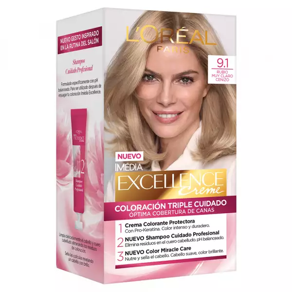 KIT TINTURA EXCELLENCE No.9.1 RUBIO MUY CLARO CENIZO