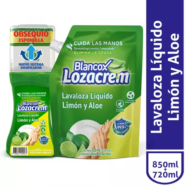 LAVALOZA LIQUIDO LOZACREM LIMON X850ml+DOYPACK 720ml