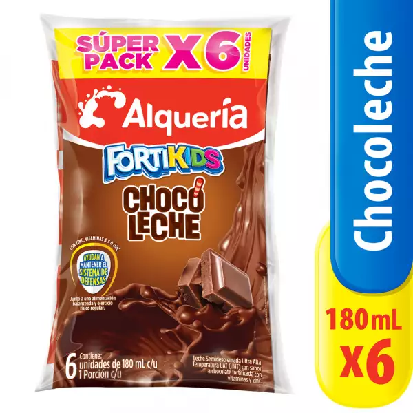 LECHE SABORIZADA FORTIKIDS CHOCO BOLSA X6 X180ml