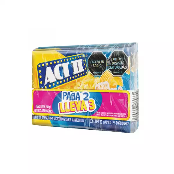PALOMITAS ACT II MANTEQ X80g PAGUE 2 LLEVE 3