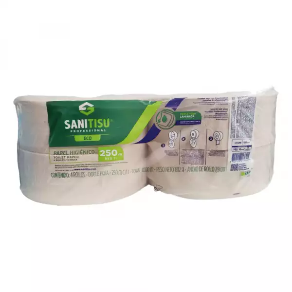PAPEL HIGIENICO SANITISU ECOLOGICO 2HOJAS X4R X250m