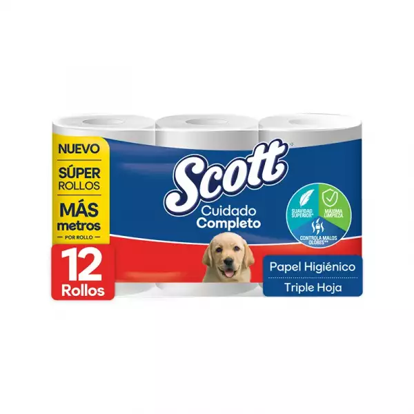 PAPEL HIGIENICO SCOTT CUIDADO COMPLETO 3H X12R X30mt