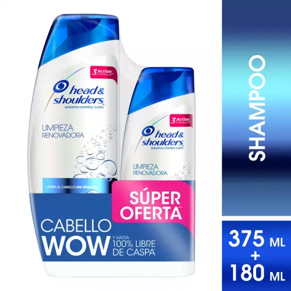 SHAMPOO HEAD SHOULDERS LIMPIEZA RENOVADORA X375ml+180ml PRECIO ESPECIAL