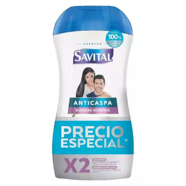 SHAMPOO SAVITAL ANTICASPA TE VERDE X510ml + ACONDICIONADOR HIALURONICO 490ml