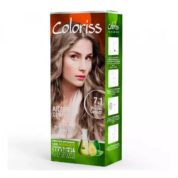 TINTE COLORISS KIT #7.1- RUBIO MEDIANO CENIZO 50g