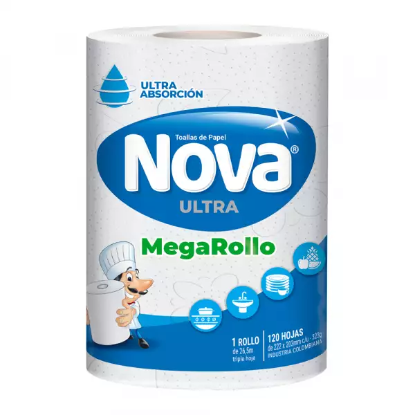 TOALLA DE COCINA NOVA ULTRA 3 HOJAS X1 ROLLO X120 HOJAS