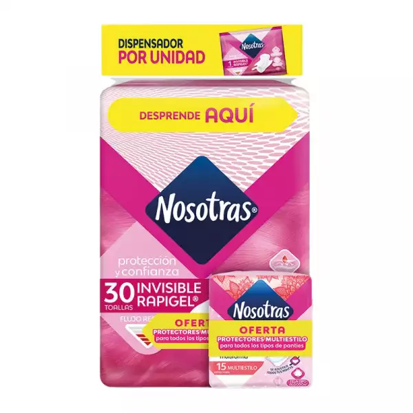 TOALLAS HIGIENICAS NOSOTRAS INVISIBLE RAPIGEL X30u +15 PROTECTORES