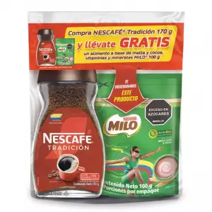 CAFÉ GRANULADO NESCAFÉ TRADICIÓN X170g GRATIS MILO X100G