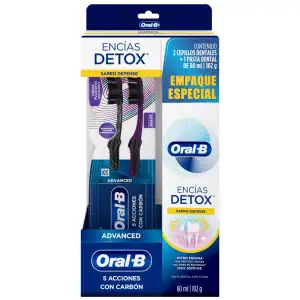 CREMA DENTAL ORAL B ORAL B DETOX X80ml+ 2 CEPILLOS CARBÓN