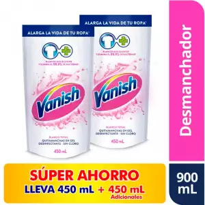 DESMANCHADOR LÍQUIDO VANISH BLANCO TOTAL GEL MULTIUSOS X2 X450ml