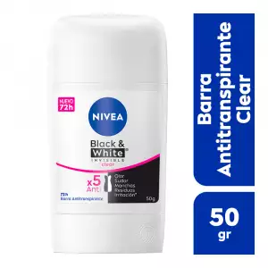 DESODORANTE NIVEA BARRA BLACK WHITH INVISIBLE CLEAR X50g