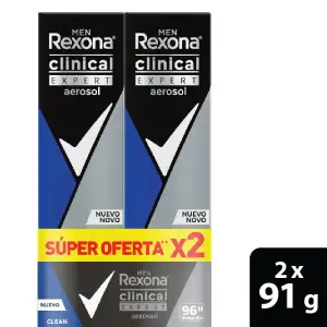 DESODORANTE REXONA AEROSOL CLINICAL EXPERT CLEAN MEN X2U X150ml