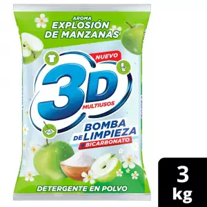 DETERGENTE POLVO 3D MULTIUSOS BICARBONATO + MANZANA X3000g