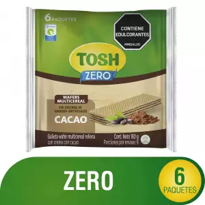 GALLETAS WAFER TOSH CACAO SIN AZÚCAR X6U X180g