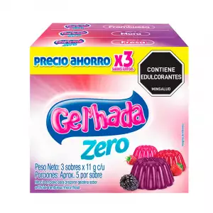 GELATINA GELHADA ZERO FRAMBUESA MORA FRESA X3 X11g