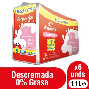 LECHE DESCREMADA 0% GRASA ALQUERIA X1100ml X6u