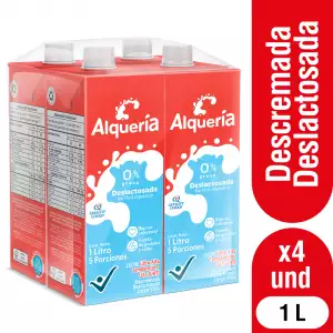 LECHE DESLACTOSADA DESCREMADA 0% GRASA ALQUERIA TETRAPACK X1000ml X4u