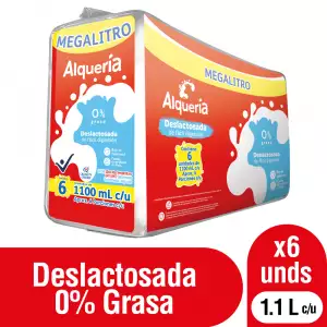 LECHE DESLACTOSADA DESCREMADA 0% GRASA ALQUERIA X1100ml X6u