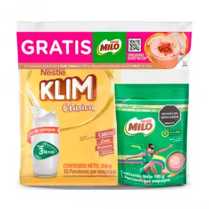 LECHE POLVO ENTERA KLIM CLASICA X360g GRATIS MILO
