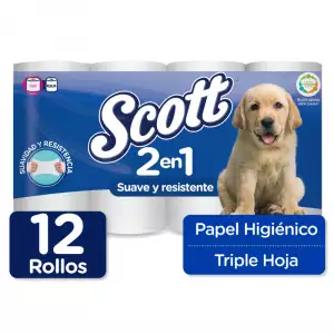 PAPEL HIGIENICO SCOTT 2EN1 TRIPLE HOJA 12 ROLLOS 29.4mt