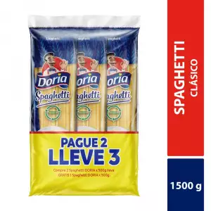 PASTA DORIA SPAGUETTI X500g PAGUE 2 LLEVE 3UND