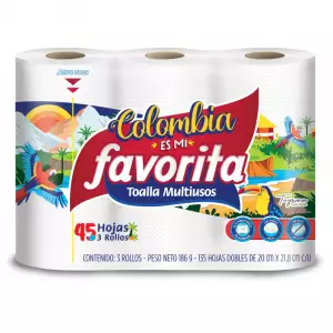 TOALLAS DE COCINA FAVORITA X3 ROLLOS 45 HOJAS