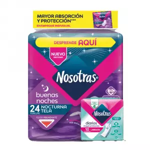 TOALLAS HIGIENICAS NOSOTRAS BUENAS NOCHES TELA X24u + PROTECTORES