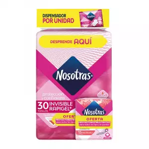 TOALLAS HIGIENICAS NOSOTRAS INVISIBLE RAPIGEL X30u +15 PROTECTORES