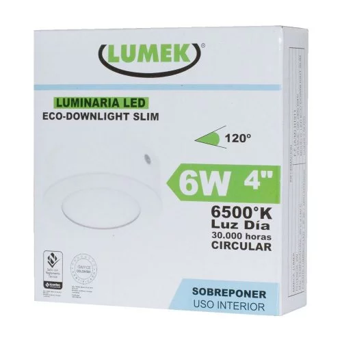 Led Eco Downlight Bc 4" (Slim) 6W 6500K Sobreponer Circular 100-240V