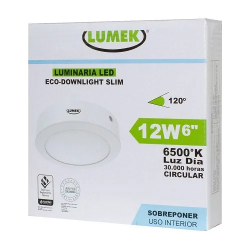 Led Eco Downlight Bc 6" (Slim) 12W 6500K Sobreponer Circular 100-240V Ue (40)