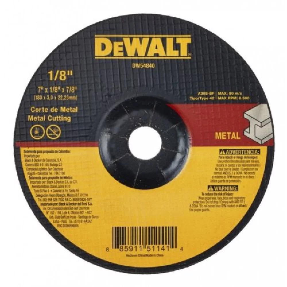 Disco Abrasivo Metal Corte T42 7X1/8 (Dw54840) Dewalt (S)