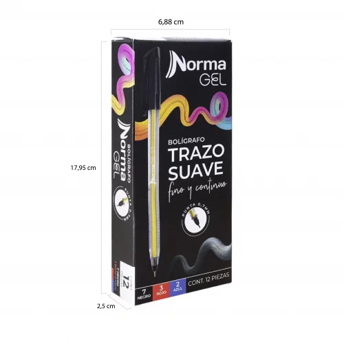 CAJA BOLIGRAFOS SURTIDOS NORMA X 12 UND: 7 NEGROS, 3 ROJOS Y 2 AZULES