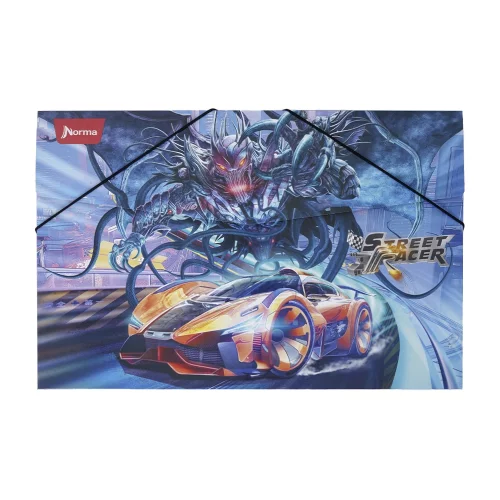 Carpeta Fuelle Carton Street Racer - Carro Naranja Y Mosntruo