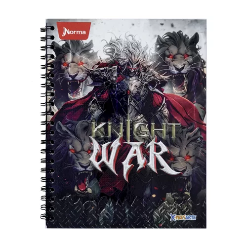Cuaderno argollado tapa dura grande masculino 80 hojas cuadriculado X-presarte - knight war