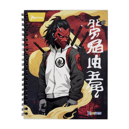 Cuaderno argollado tapa dura grande masculino 80 hojas cuadriculado X-presarte - samurai