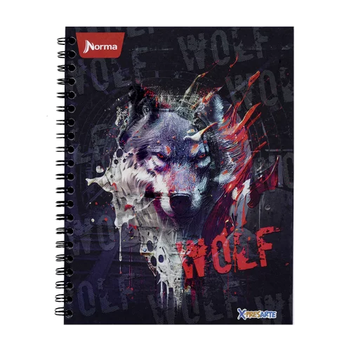 Cuaderno argollado tapa dura grande masculino 80 hojas cuadriculado X-presarte - wolf
