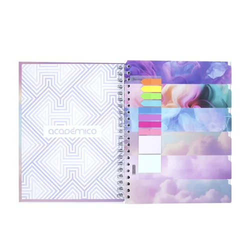 Cuaderno Argollado tapa dura grande Multimaterias 7M Cuadriculado Academico - Nubes Lila