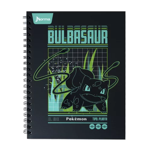 Cuaderno Argollado tapa dura grande Pokemon 80 Hojas Cuadriculado - Bulbasaur 0001