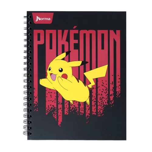 Cuaderno Argollado tapa dura grande Pokemon 80 Hojas Cuadriculado - Franjas Rojas Verticales