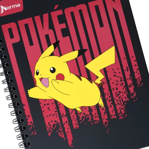 Cuaderno Argollado tapa dura grande Pokemon 80 Hojas Cuadriculado - Franjas Rojas Verticales