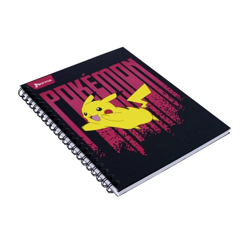 Cuaderno Argollado tapa dura grande Pokemon 80 Hojas Cuadriculado - Franjas Rojas Verticales