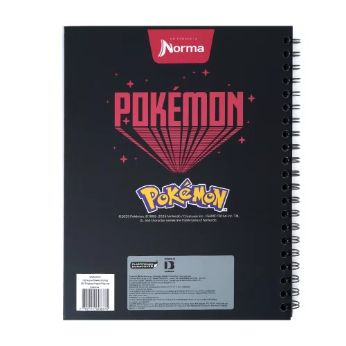 Cuaderno Argollado tapa dura grande Pokemon 80 Hojas Cuadriculado - Franjas Rojas Verticales