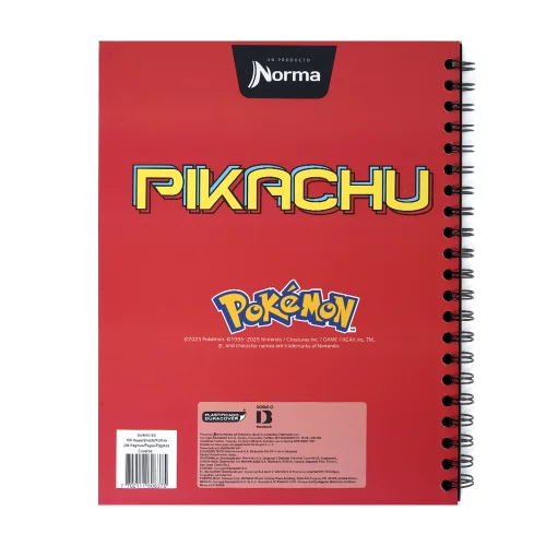 Cuaderno Argollado tapa dura grande Pokemon 80 Hojas Linea Corriente -Pikachu Rayos